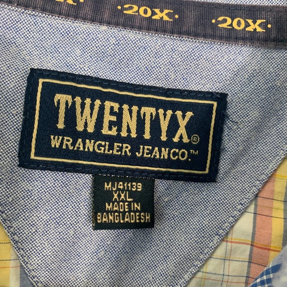 Twenty X Wrangler Mens Shirt Size XXL Blue Plaid Short Sleeve Button Down Pocket - Picture 8 of 12